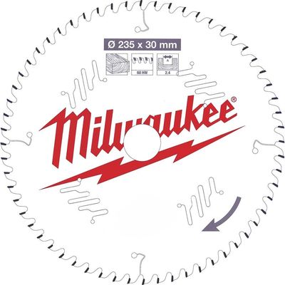 Milwaukee Thin Kerf Wood Cutting Circular Saw Blade 235mm 60T 30mm