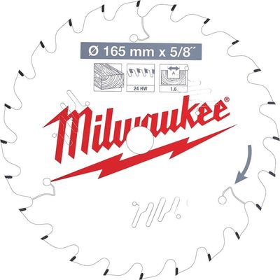 Milwaukee Thin Kerf Wood Cutting Circular Saw Blade 165mm 24T 15.8mm
