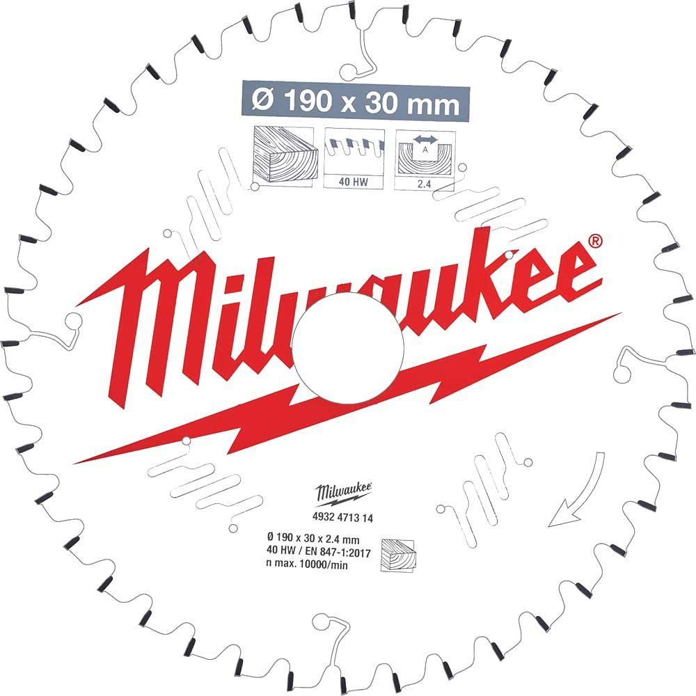 Milwaukee Negative Rake Circular Mitre Saw Blade 190mm 40T 30mm - Image 1