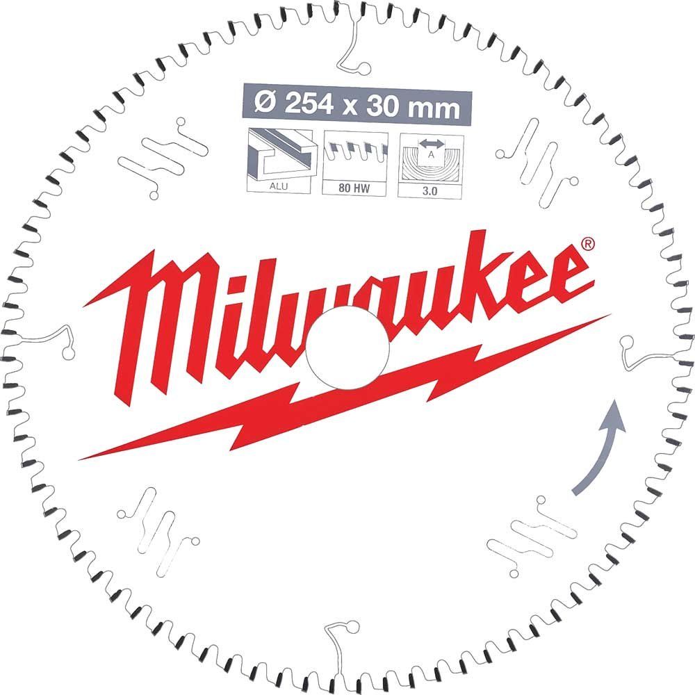 Milwaukee Aluminium Cutting Circular Mitre Saw Blade 254mm 80T 30mm - Image 1