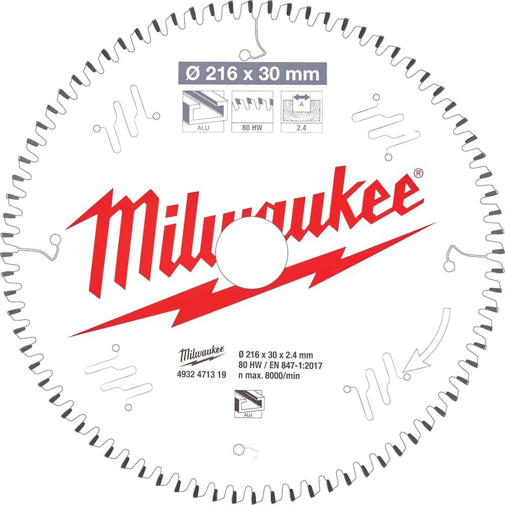 Milwaukee Aluminium Cutting Circular Mitre Saw Blade 216mm 80T 30mm - Image 1