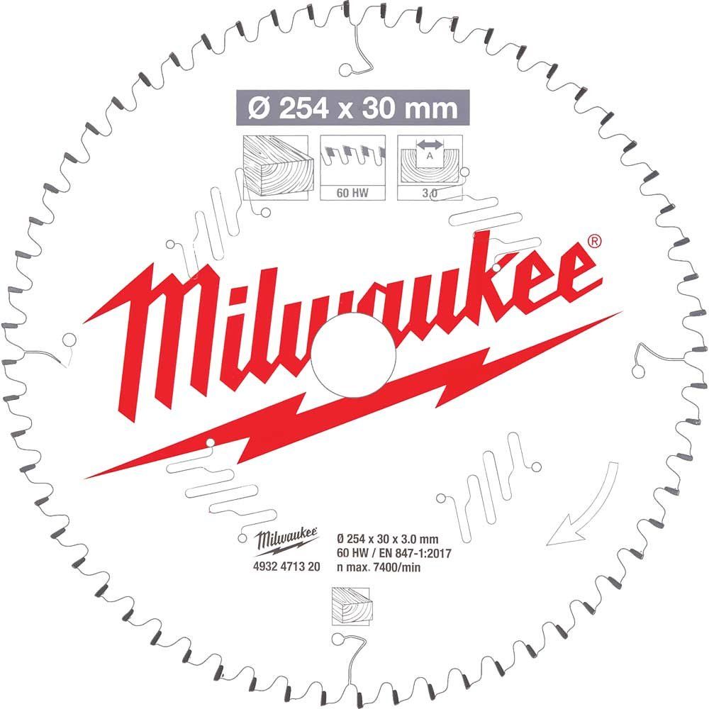 Milwaukee Negative Rake Circular Mitre Saw Blade 254mm 60T 30mm - Image 1