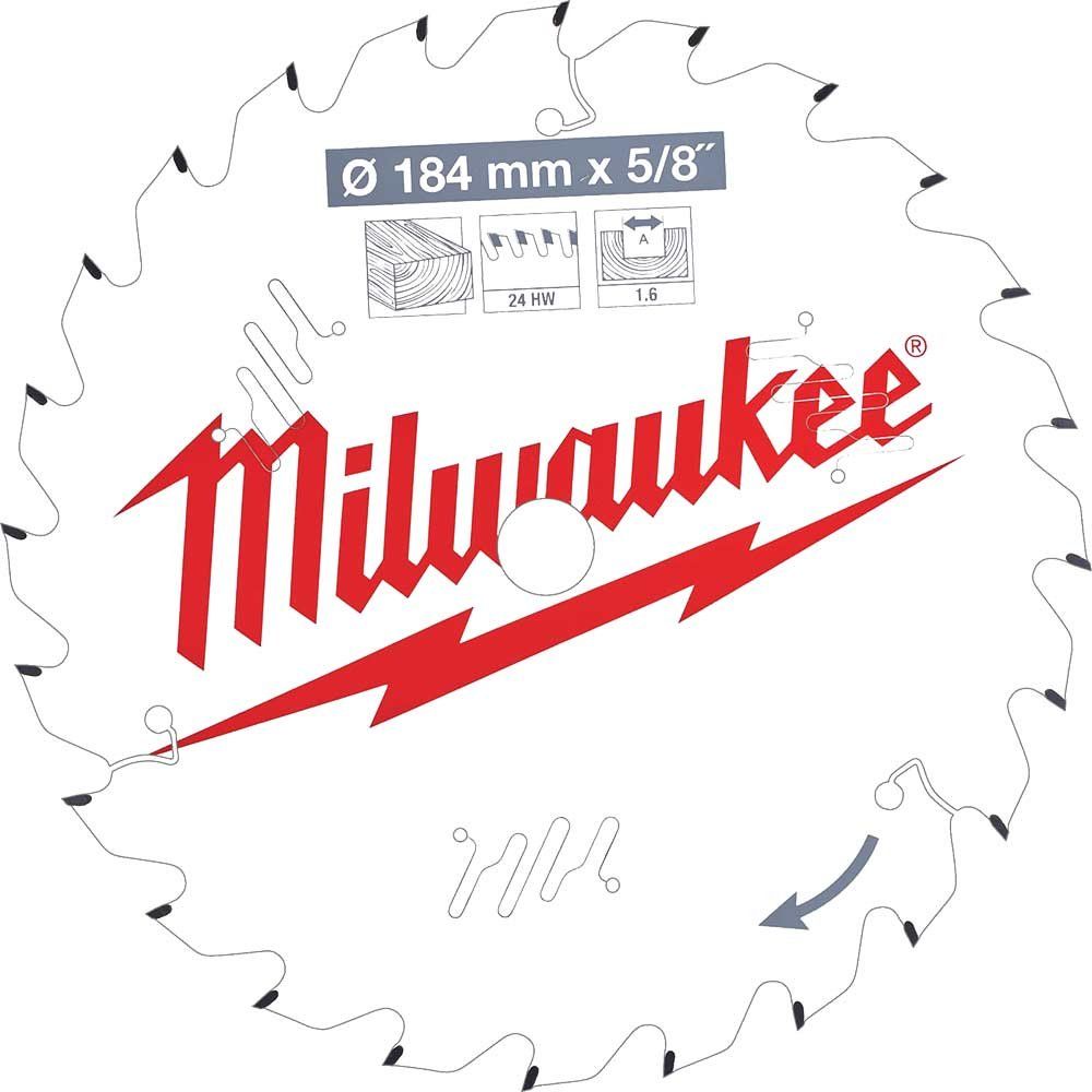 Milwaukee Thin Kerf Wood Cutting Circular Saw Blade 184mm 24T 15.8mm - Image 1
