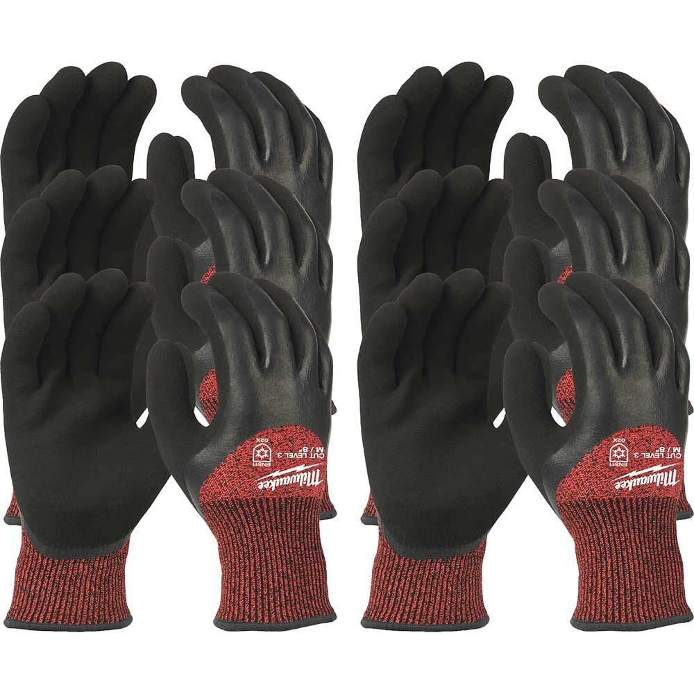 Milwaukee Winter Lined Cut Level 3 Work Gloves Black / Red M Pack of 12 - Image 1