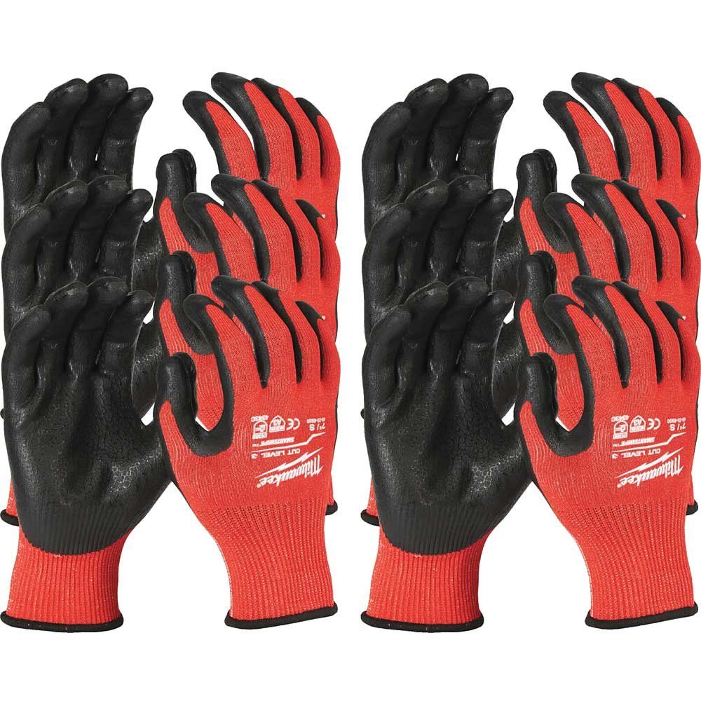 Milwaukee Cut Level 3 Dipped Work Gloves Black / Red M Pack of 12 - Image 1