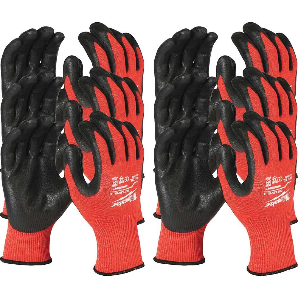 Milwaukee Cut Level 3 Dipped Work Gloves Black / Red 2XL Pack of 12 - Image 1