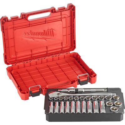 Milwaukee Four Flats 1/2 Drive 28 Pc Ratchet + Socket Set Metric | 4932471864 | Euro Car Parts - Thumbnail 2