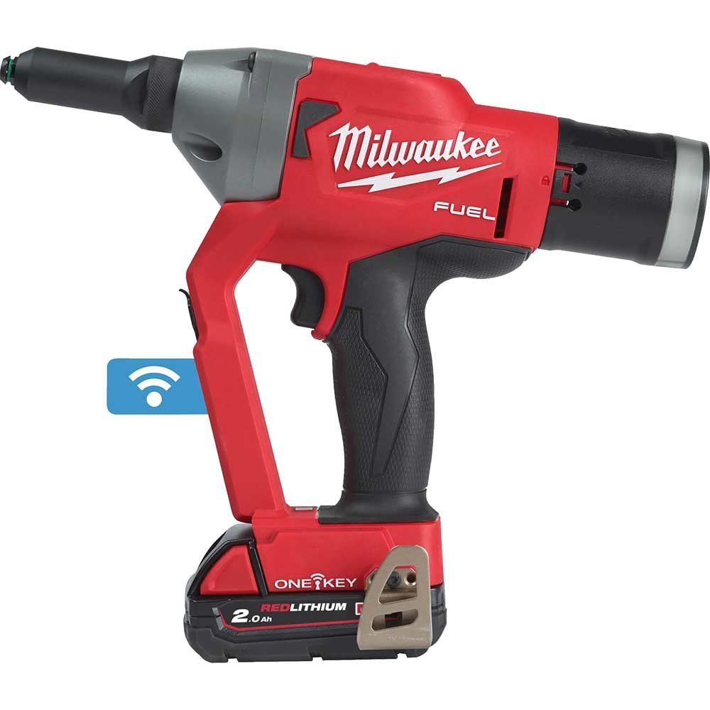 Milwaukee M18 ONEFPRT Fuel 18v Cordless Brushless Rivet Gun 2 x 2ah Li-ion Battery Charger Case - Image 1