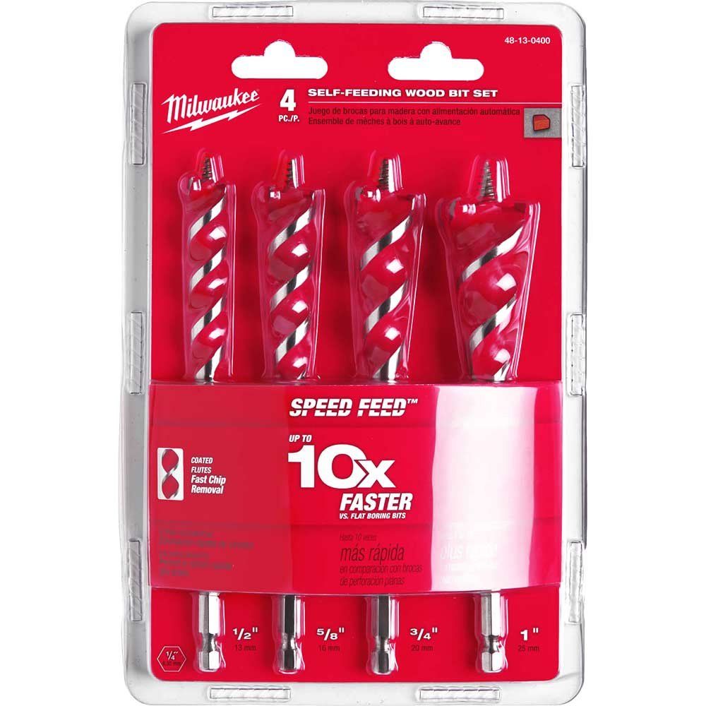 Milwaukee 4 Piece Speed Self Feeding Wood Drill Bit Set - Image 1