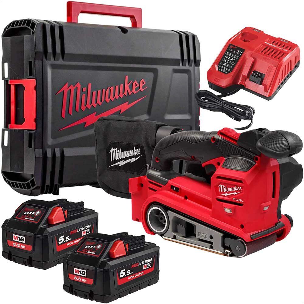 Milwaukee M18 FBTS75 Fuel 18v Cordless Brushless 75mm Belt Sander 2 x 5.5ah Li-ion Battery Charger Case - Image 1