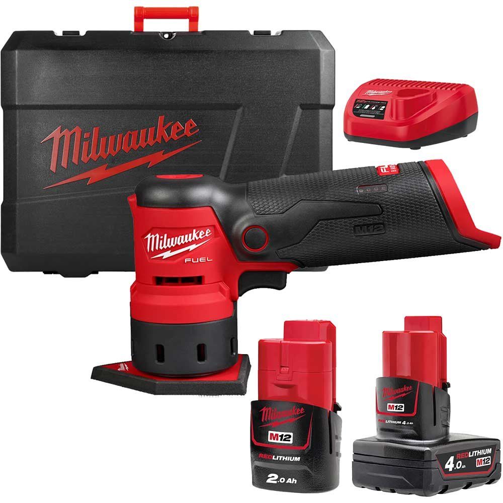 Milwaukee M12 FDSS Fuel 12v Cordless Brushless Spot Sander 1 x 2ah & 1 x 4ah Li-ion Battery Charger Case - Image 1