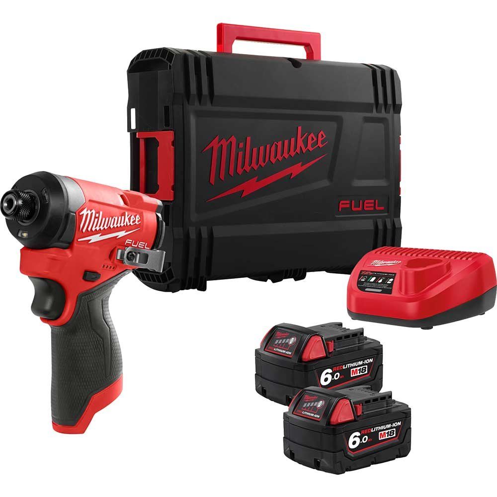 Milwaukee M12 FID2 Fuel 12v Cordless Brushless Impact Driver 2 x 6ah Li-ion Battery Charger Case - Image 1