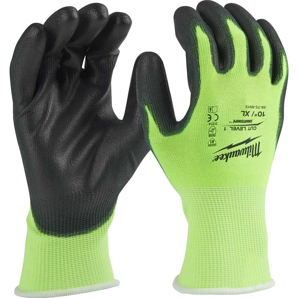 Milwaukee Hi Vis Cut Level 1 Dipped Work Gloves Black / Yellow XL Pack of 1 - Image 1
