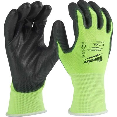 Milwaukee Hi Vis Cut Level 1 Dipped Work Gloves Black / Yellow 2XL Pack of 1