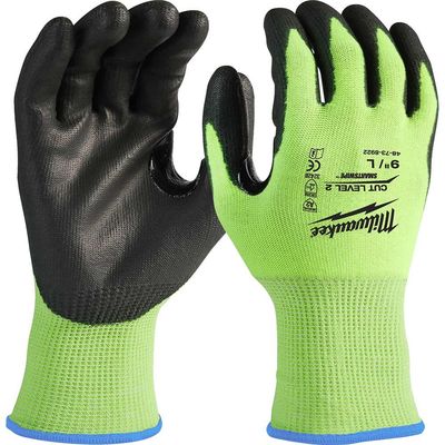 Milwaukee Hi Vis Cut Level 2 Dipped Work Gloves Black / Yellow S Pack of 1