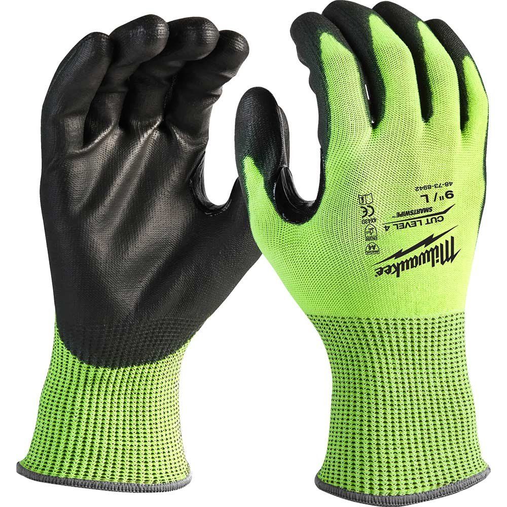 Milwaukee Hi Vis Cut Level 4 Dipped Work Gloves Black / Yellow XL Pack of 1 - Image 1