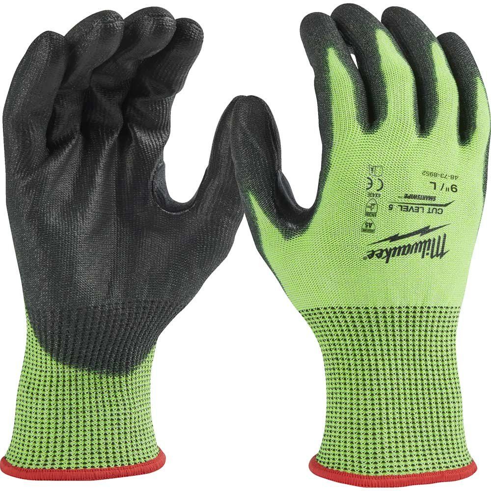 Milwaukee Hi Vis Cut Level 5 Dipped Work Gloves Black / Yellow L Pack of 1 - Image 1