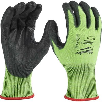 Milwaukee Hi Vis Cut Level 5 Dipped Work Gloves Black / Yellow XL Pack of 1