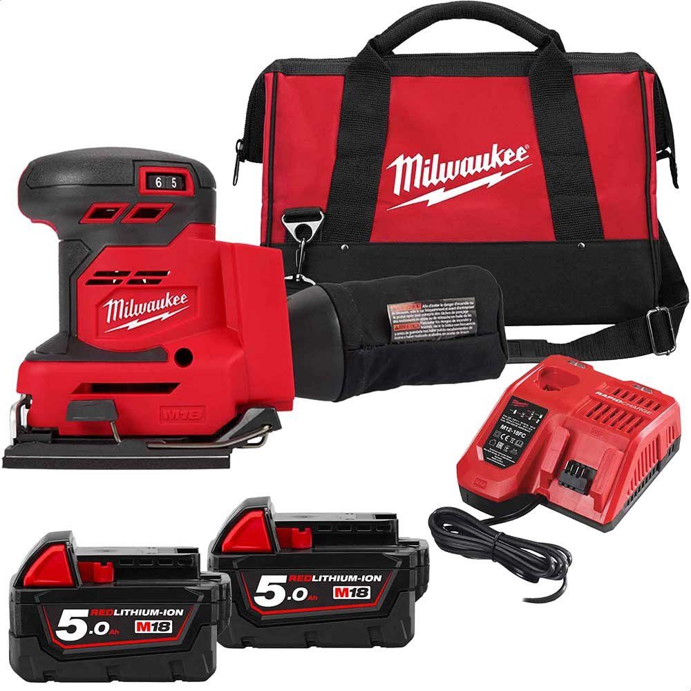 Milwaukee M18 BQSS 18v Cordless 1/4 Sheet Sander 2 x 5ah Li-ion Battery Charger Bag - Image 1