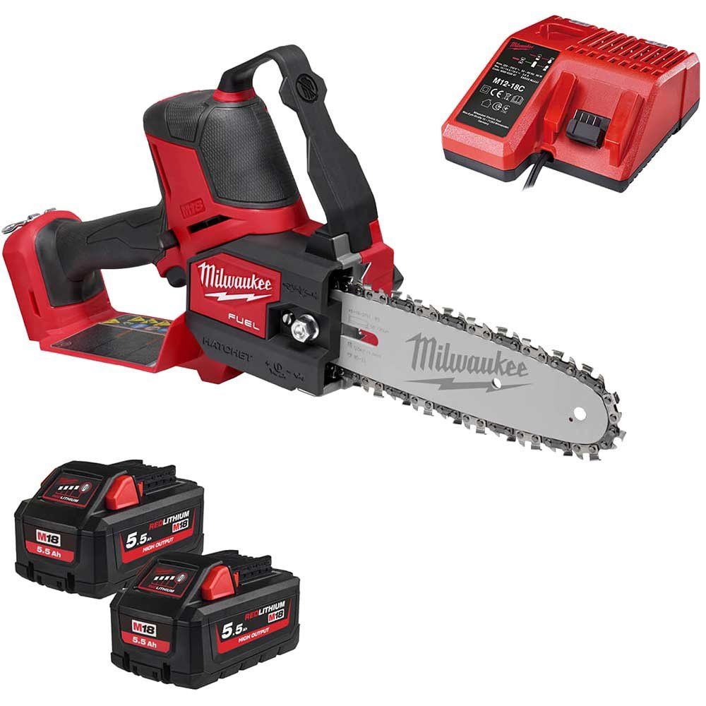 Milwaukee M18 FHS20 Fuel 18v Cordless Brushless Hatchet Pruning Saw 200mm 2 x 5.5ah Li-ion Battery Charger - Image 1