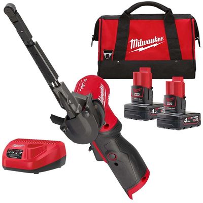 Milwaukee M12 FBFL13 Fuel 12v Cordless Brushless Belt Sander 2 x 4ah Li-ion Battery Charger Bag