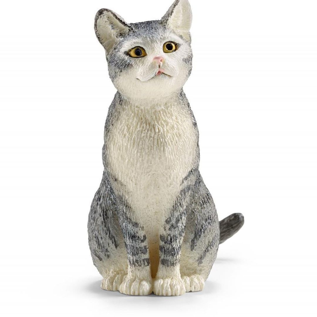 SCHLEICH Farm World Cat Sitting Toy Figure - 13771 - Grey - Image 1
