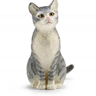 SCHLEICH Farm World Cat Sitting Toy Figure - 13771 - Grey