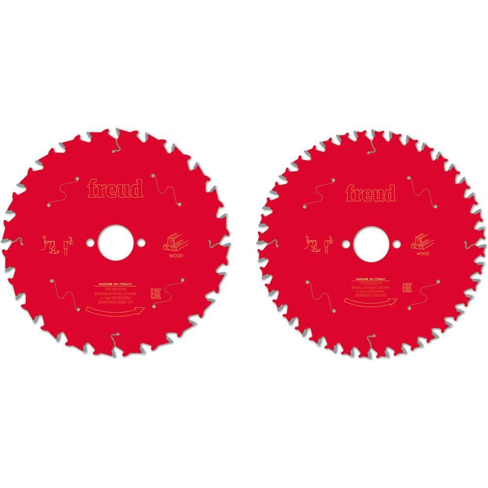 Freud F03FS09893 Wood Circular Saw Blade 2 Pack 190 X 30 X 2.4Mm X 24T / 40T - Image 1