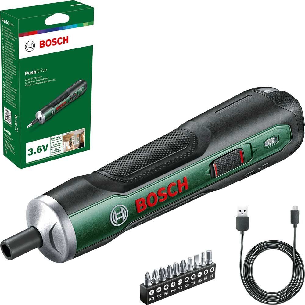 Bosch PUSHDRIVE 3.6v Cordless Screwdriver 1 x 1.5ah Integrated Li-ion USB Charger No Case - Image 1