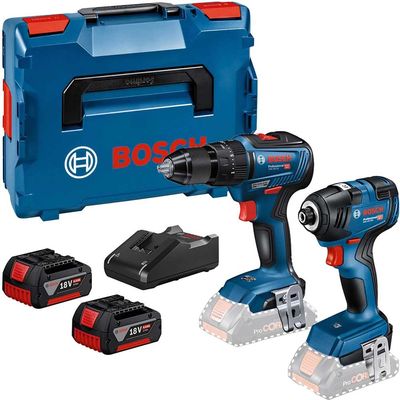 Bosch 18v Cordless Brushless Combi Drill and Impact Driver Kit 2 x 4ah Li-ion Battery Charger Case
