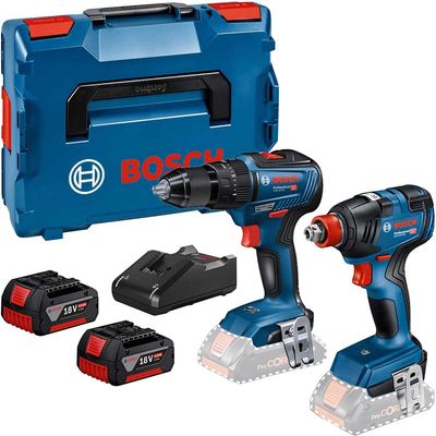 Bosch 18v Cordless Brushless Combi Drill and Impact Driver Kit 2 x 4ah Li-ion Battery Charger Case