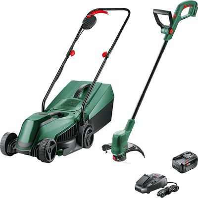 Bosch EASYMOWER P4A 18v Cordless Rotary Lawnmower and Grass Trimmer Kit 1 x 4ah Li-ion Battery Charger