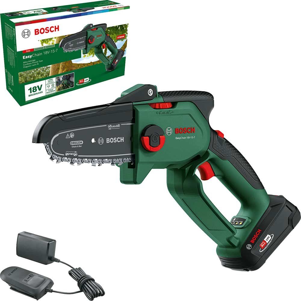 Bosch EASYCHAIN 18V-15-7 P4A 18v Cordless Brushless Chainsaw 150mm 1 x 2.5ah Li-ion Battery Charger - Image 1