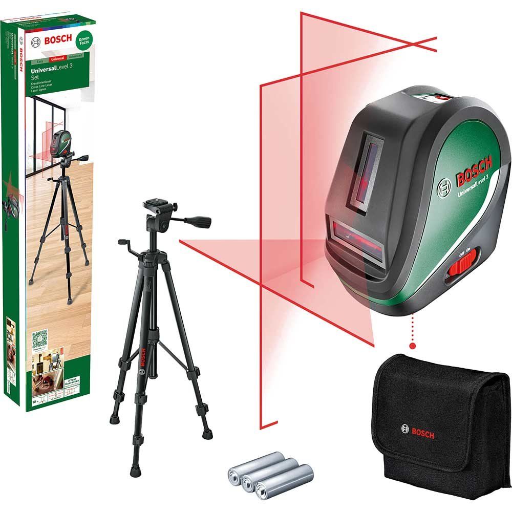 Bosch UNIVERSALLEVEL 3 Cross Line Laser Level Tripod Set - Image 1