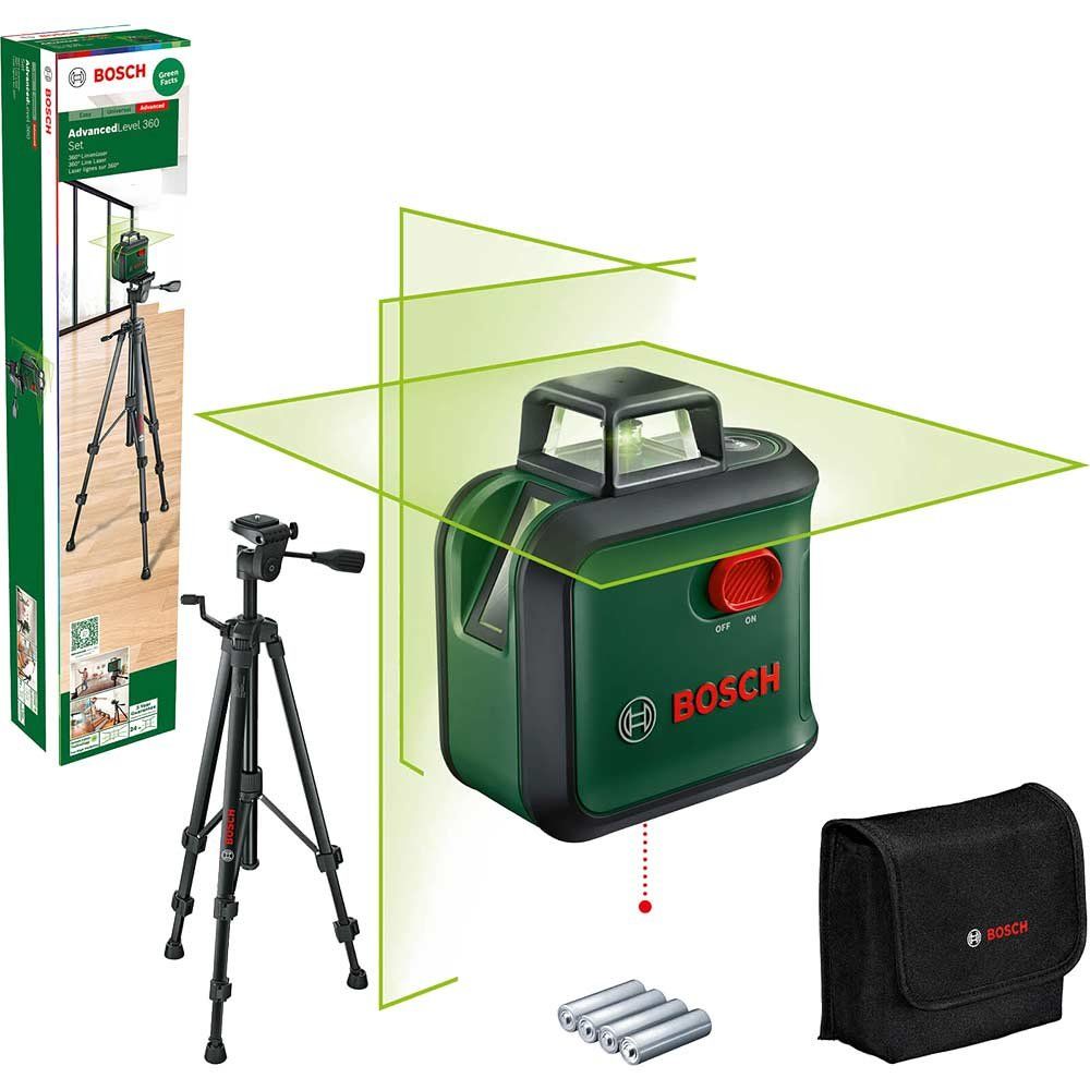Bosch ADVANCEDLEVEL 360 Self Levelling Cross Line Green Laser Level Tripod Set - Image 1