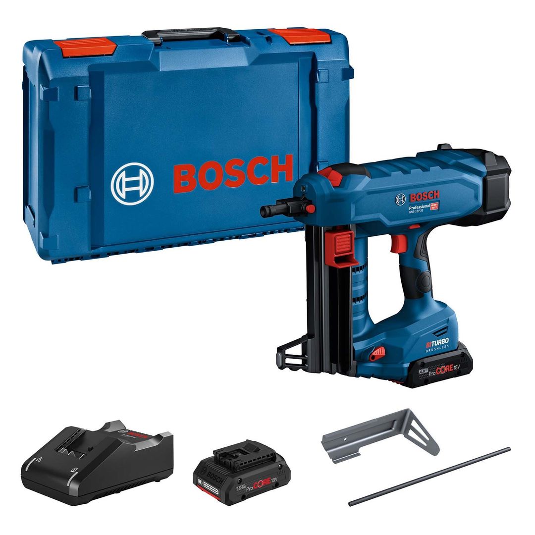 Bosch GNB 18V-38 BITURBO 18v Cordless Brushless Concrete Nail Gun 2 x 4ah Li-ion ProCore Battery Charger Case - Image 1