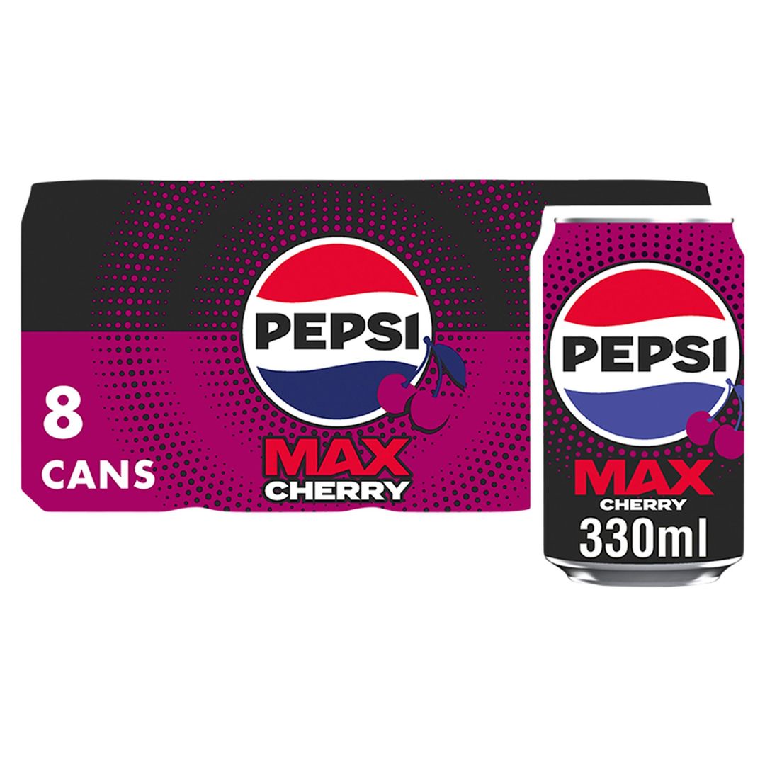 Pepsi Max Cherry No Sugar Cola Cans 8 x 330ml - Image 1