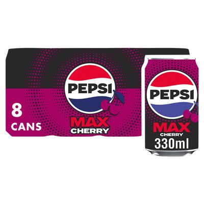 Pepsi Max Cherry No Sugar Cola Cans 8 x 330ml