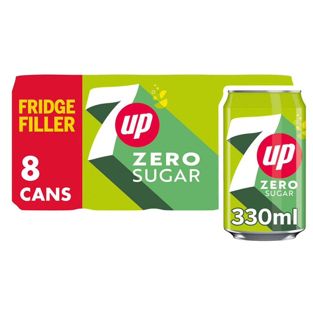7UP Zero Sugar Free Lemon & Lime Cans 8 x 330ml - Image 1