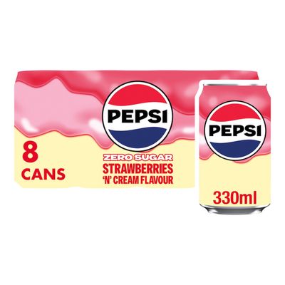 Pepsi Cola Zero Sugar Strawberries 'N' Cream Flavour Cans 8 x 330ml - Thumbnail 2