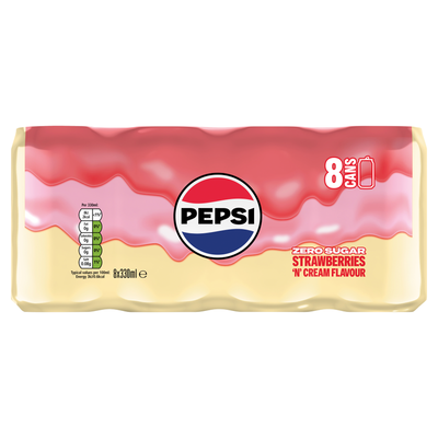 Pepsi Cola Zero Sugar Strawberries 'N' Cream Flavour Cans 8 x 330ml