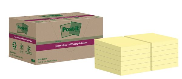 Post-it Super Sticky Recycled 47.6x47.6mm Cardboard Packaging Yellow (Pack of 12) 622RSS12CY
