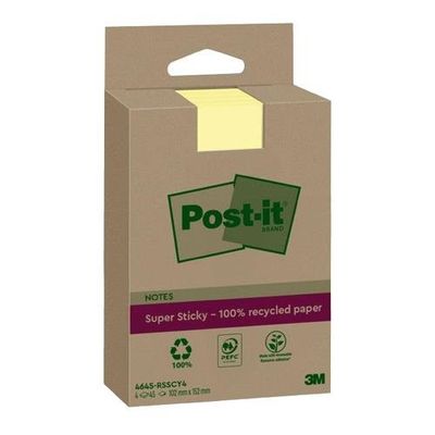 Post-It Super Sticky Notes 100% Recycled Canary Yellow Lined 102x152mm
