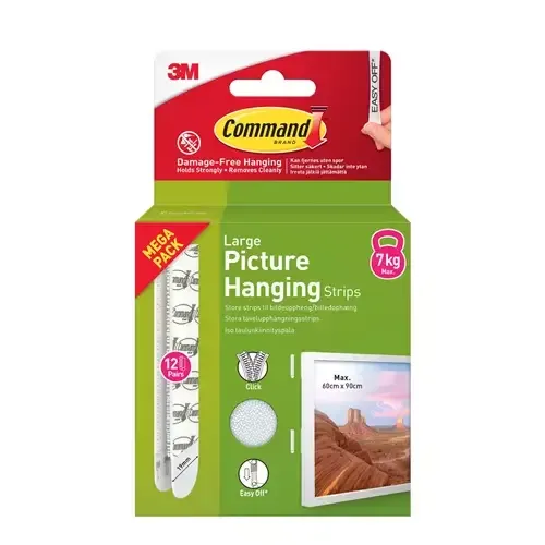 3M Command Large Picture Hanging Strips White (Pack 12) 17206 - 7100336849 - Image 1