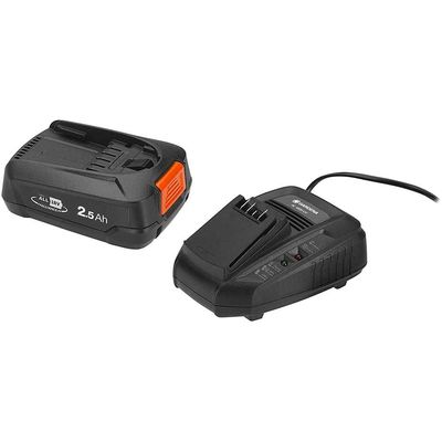 Gardena AL 1830 CV and PBA 18V/45 P4A 18v Cordless Li-ion Battery 2.5ah and Battery Charger 2.5ah
