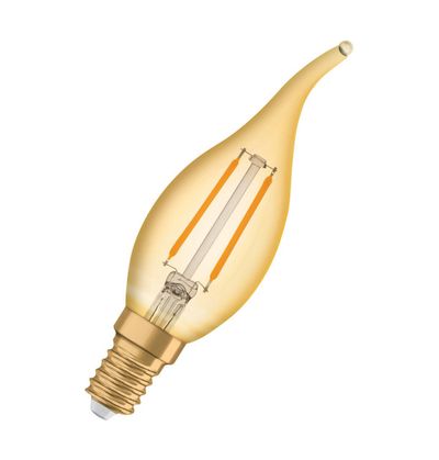 Osram Candle LED Classic BA Light Bulb E14 2.5W (20W Eqv) Bent Tip Extra Warm White Gold Vintage 1906 Small Screw Filament Chandelier Candelabra