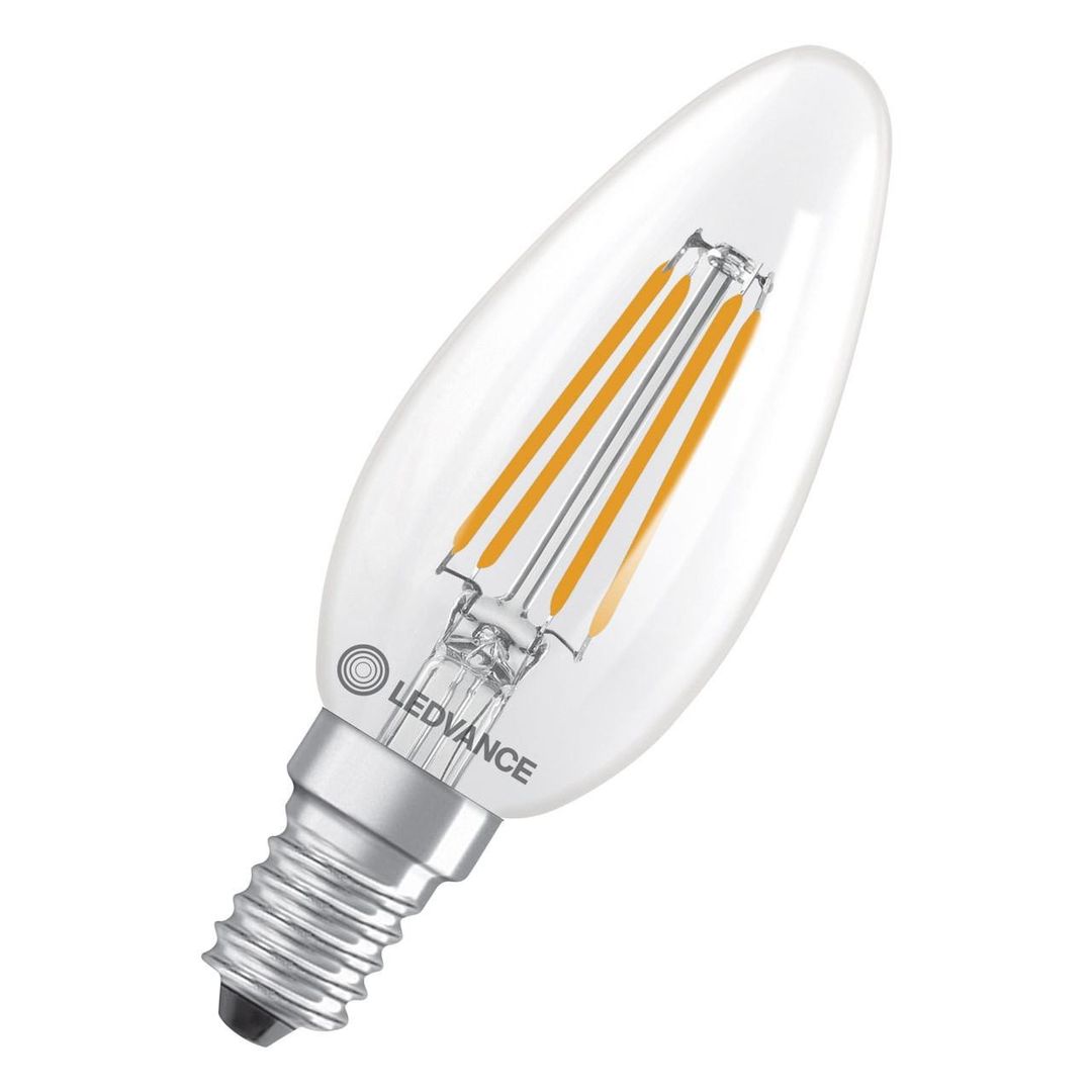 Ledvance Candle LED Classic B Light Bulb E14 3.4W (40W Eqv) Dim Warm White Clear Superstar Small Screw Filament - Image 1