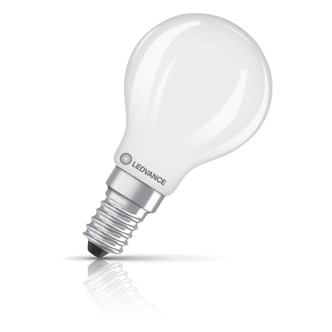 Ledvance LED Golfball Light Bulb E14 5.9W Dim Warm White 2700K Round Small Screw Frosted Pearl - Image 1