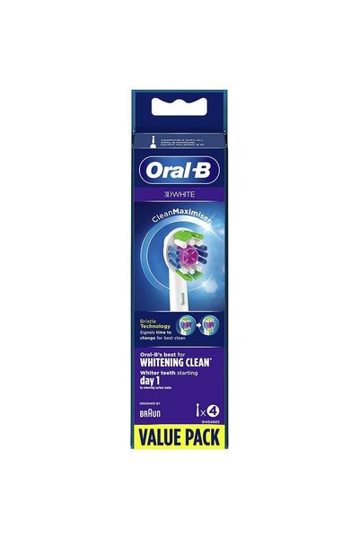 Oral-B 3D White Clean Maximiser Replacement Toothbrush Head, Pack of 4 or 8 - 4x / 7cm
