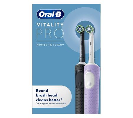 ORAL B Vitality Pro Electric Toothbrush - Black & Purple Duo, Black,Purple